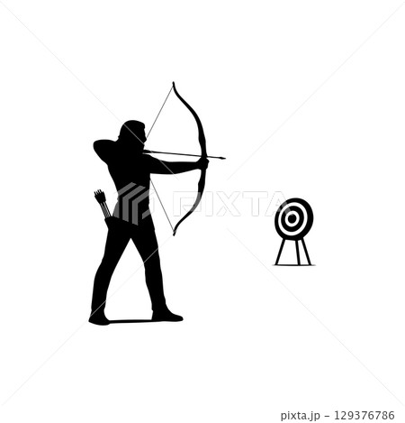 archer silhouette aiming at target on white background archery sport focus precision shot 129376786