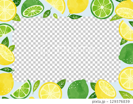 一幅清爽的夏日水彩畫,畫的是檸檬和酸橙。淺藍色 一幅清爽的夏日水彩畫,畫的是檸檬和酸橙。淺藍色 129376839