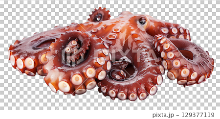 Boiled Octopus Squid isolated on white background png transparent clipart. 129377119