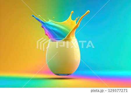 Vibrant Splash of Juice in Glass Captures Moment of Frozen Colorful Motion 129377271
