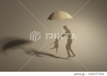 Insurance Conceptual Shadow Art of a Child with Parent Under an Umbrella in a Minimalist Style Insurance Conceptual Shadow Art of a Child with Parent Under an Umbrella in a Minimalist Style 129377363