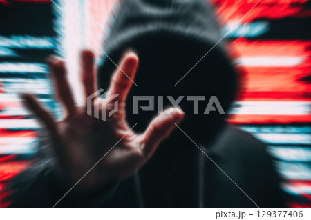 Mysterious Hacker Attempting to Breach Data Security with Blocked Access and Digital Disturbance 129377406