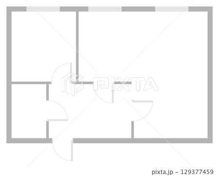 Architectural vector floorplan of unfurnished flat with black line drawing style. Home construction layout for apartment blueprint. Ideal for architecture design or interior planning concepts 129377459