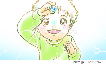 ビー玉を透かして見つめる男の子 ビー玉を透かして見つめる男の子 129377679
