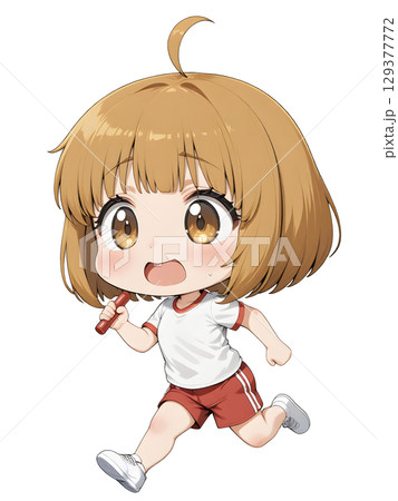 運動会でリレーをする女の子 129377772