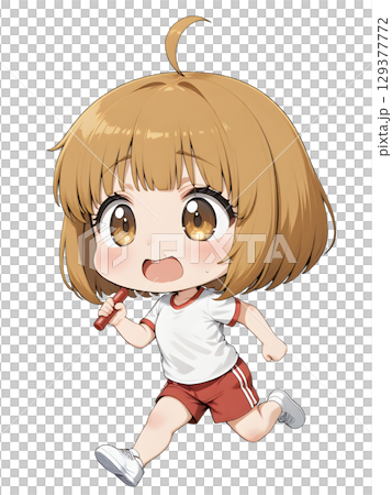 運動会でリレーをする女の子 129377772