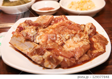 Korean barbecue. marinated beef rib bbq 129377848
