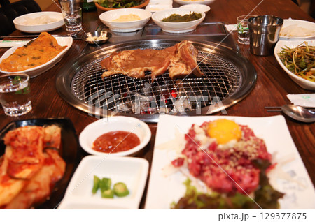 Korean barbecue. marinated beef rib bbq Korean barbecue. marinated beef rib bbq 129377875