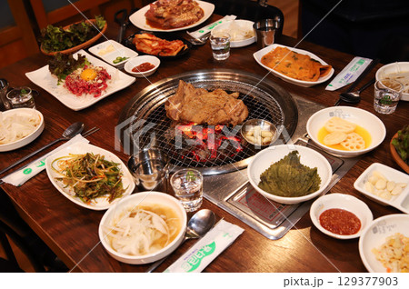 Korean barbecue. marinated beef rib bbq Korean barbecue. marinated beef rib bbq 129377903