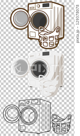 Drum washing machine and laundry basket with laundry inside Drum washing machine and laundry basket with laundry inside 129378078