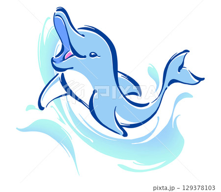 爽やかな波とイルカ 129378103