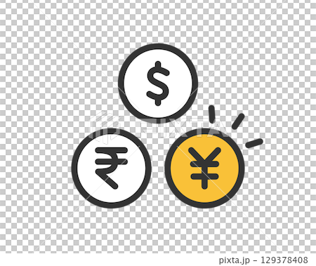 国際通貨(円・ドル・ルピー)のベクターアイコン ( シンプル ) 国際通貨(円・ドル・ルピー)のベクターアイコン ( シンプル ) 129378408