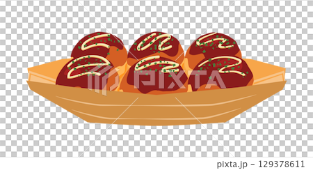 正面から見たたこ焼きのイラスト 舟皿 6個 正面から見たたこ焼きのイラスト 舟皿 6個 129378611