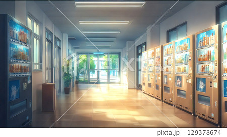 エントランスに並ぶ自動販売機のイラスト エントランスに並ぶ自動販売機のイラスト 129378674