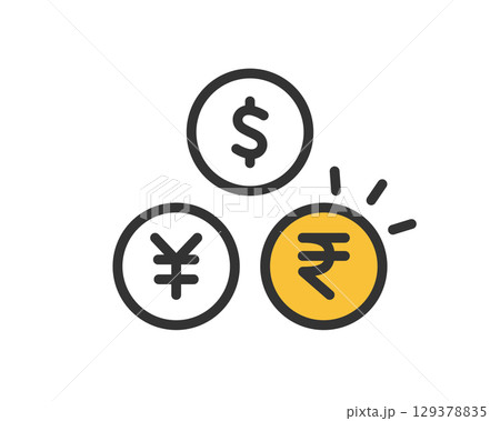 国際通貨（ドル・円・ルピー）のベクターアイコン シンプル 129378835