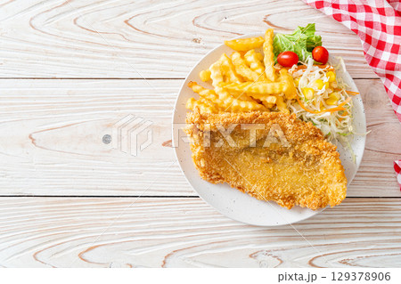 fried fish and potatoes chips fried fish and potatoes chips 129378906