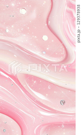 Glossy abstract composition of swirling pearlescent cosmetics cream 129378938