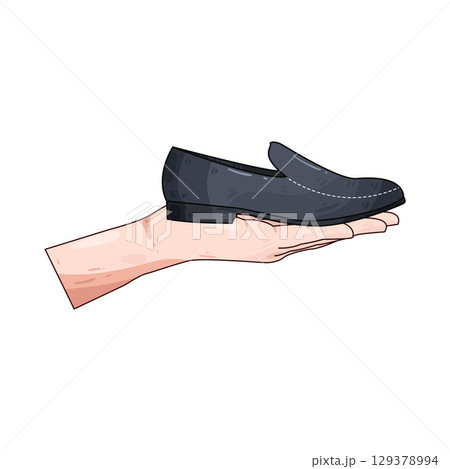 illustration of hand holding loafers 129378994