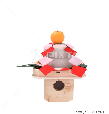 日本の伝統的な新年の正月飾りでお供え物である鏡餅 129379219