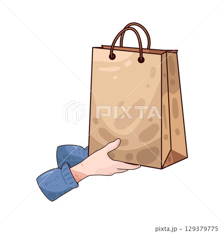 illustration of hand holding paper bag illustration of hand holding paper bag 129379775