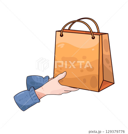 illustration of hand holding paper bag illustration of hand holding paper bag 129379776