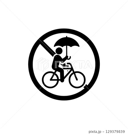 傘さし運転禁止の線画アイコン、イラスト、素材、背景なし 129379839