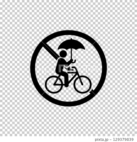 傘さし運転禁止の線画アイコン、イラスト、素材、背景なし 129379839