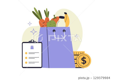Grocery Shopping Bag and Budgeting Checklist Illustration 129379984