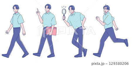 元気なアニメ調の男子生徒 半袖制服 全身 元気なアニメ調の男子生徒 半袖制服 全身 129380206