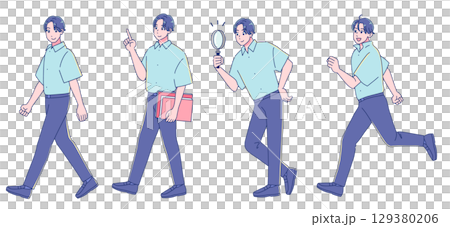 元気なアニメ調の男子生徒 半袖制服 全身 元気なアニメ調の男子生徒 半袖制服 全身 129380206