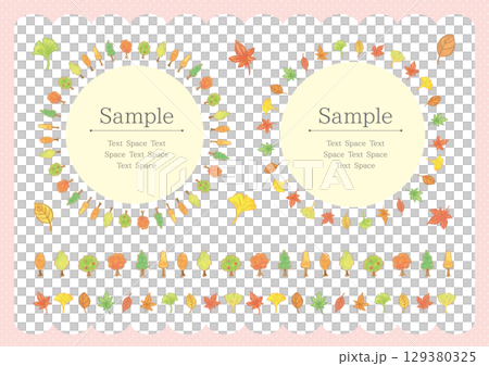 Illustration set of colorful autumn plants arranged in circles and lines Illustration set of colorful autumn plants arranged in circles and lines 129380325