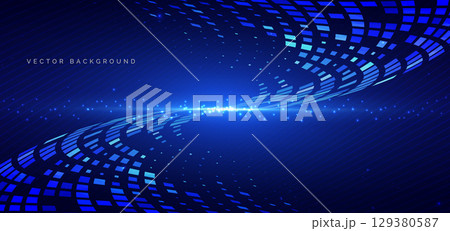Futuristic square pattern curve with blue lighting effect and sparkle on blue background. 129380587