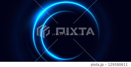 Futuristic blue circles glowing overpping on dark blue background. Speed motion moving movement concept. 129380611
