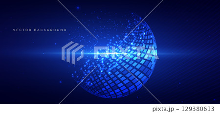 Futuristic square pattern circle with blue lighting effect and sparkle on blue background. Futuristic square pattern circle with blue lighting effect and sparkle on blue background. 129380613