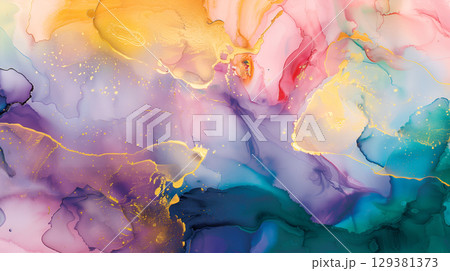 Beautiful marble ink background blending vibrant colors in a fluid artistic design Beautiful marble ink background blending vibrant colors in a fluid artistic design 129381373