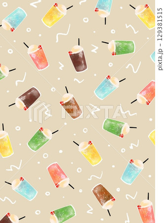ソーダ・コーヒーフロートのパターン　ベージュ 129381515