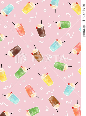 ソーダ・コーヒーフロートのパターン　ピンク 129381516