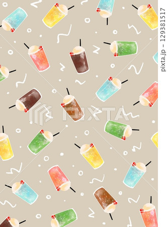 ソーダ・コーヒーフロートのパターン　ベージュ濃いめ 129381517