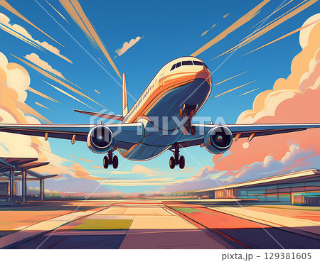 飛び立つ飛行機のイラスト 129381605
