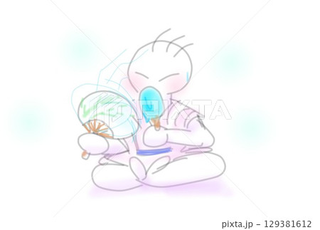 暑い夏とアイスとうちわ 暑い夏とアイスとうちわ 129381612