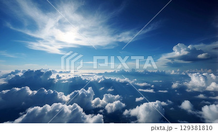 ゲーム背景 ゲーム背景 雲の上に広がる雲海とブルーモーメントな夜明け ゲーム背景 ゲーム背景 雲の上に広がる雲海とブルーモーメントな夜明け 129381810