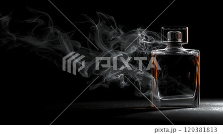 Perfume bottle with smoke trail, with space for design 129381813