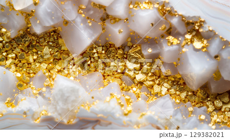 Close-up of a stunning marble texture with golden mineral in a natural setting 129382021