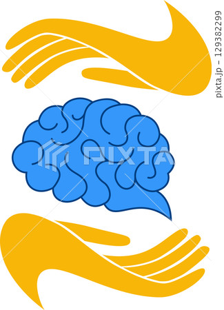 Two human hands are holds human brain Support healthy brain concept 129382299
