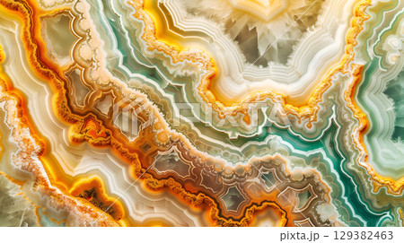 Jasper stone texture features vibrant swirls of orange, yellow, and teal against a natural backdrop 129382463