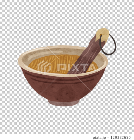 Mortar and pestle watercolor hand-drawn illustration 129382650