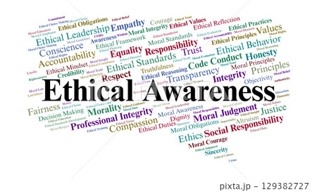 Ethical Awareness Word Cloud. Integrity, Morality, Responsibility, And Principles 129382727