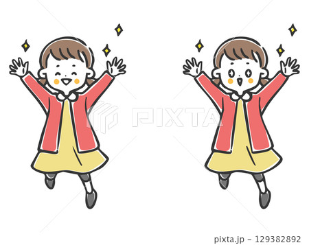 喜んでいる女の子　全身　ベクター 129382892