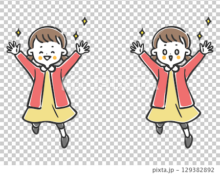 喜んでいる女の子　全身　ベクター 129382892