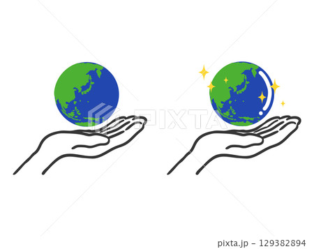 地球を持つ手のイラスト（日本周辺）　ベクター 129382894